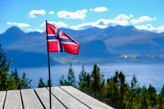 norway flag on fjord